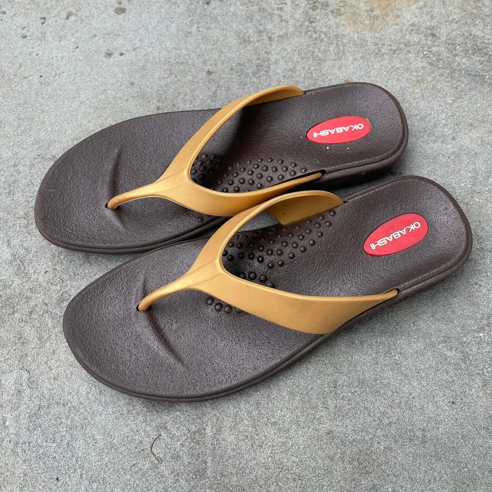 Okabashi Womens Brown Thong Sandals Flip Flops Size M Arch Support Non-slip